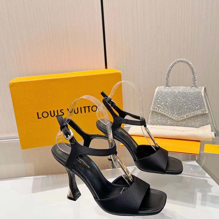 Louis Vuitton Women LV Sparkle Sandal Black Calfskin Leather Outsole 9.5 CM Heel
