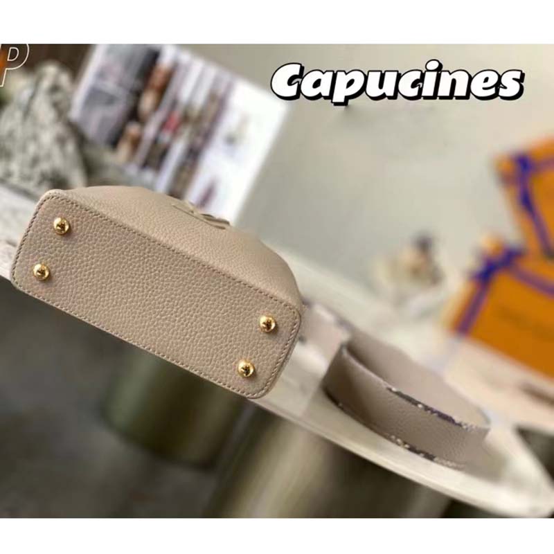 Louis Vuitton LV Women Capucines Mini Handbag Galet Gray Taurillon Python Leather