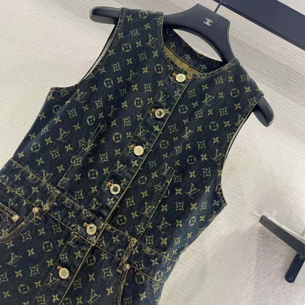 Louis Vuitton Women Monogram Denim Button Front Dress
