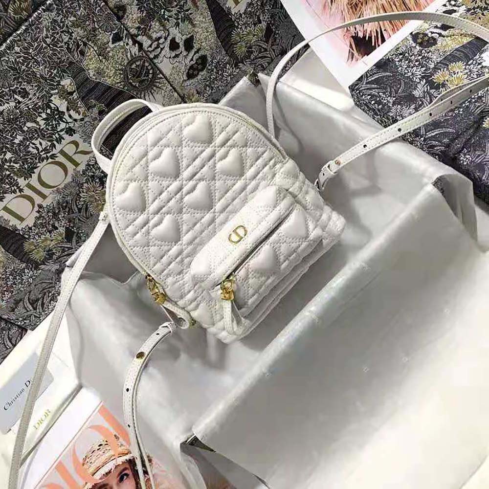 Dior Women Mini Dioramour Dior Backpack Latte Cannage Lambskin with Heart Motif