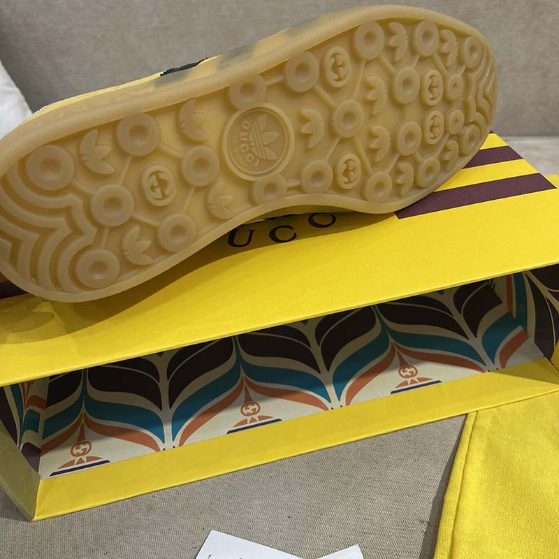 Gucci Unisex Adidas x Gucci Gazelle Sneaker Yellow Velvet Beige Suede Low Heel