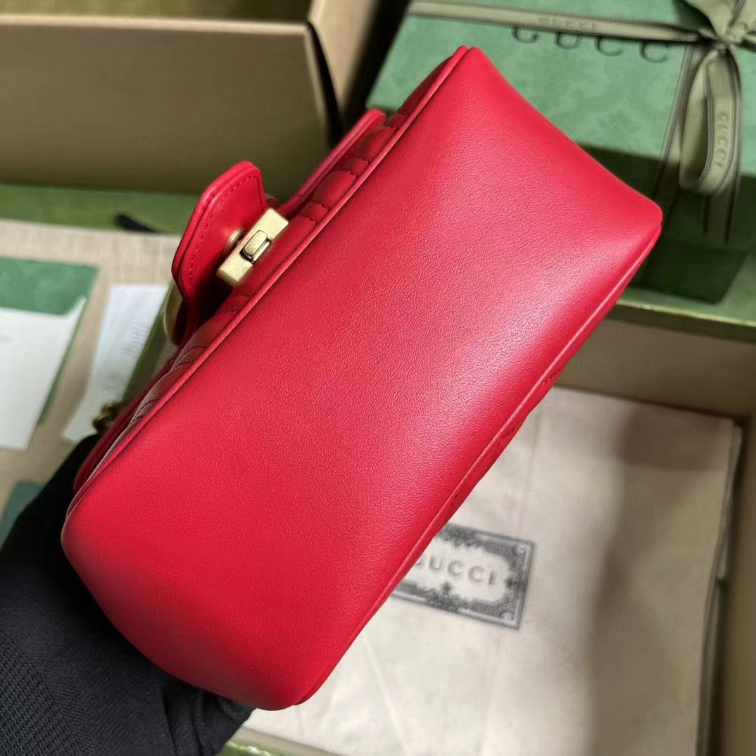 Gucci Women GG Marmont Matelassé Mini Shoulder Bag Red Matelassé Chevron Leather