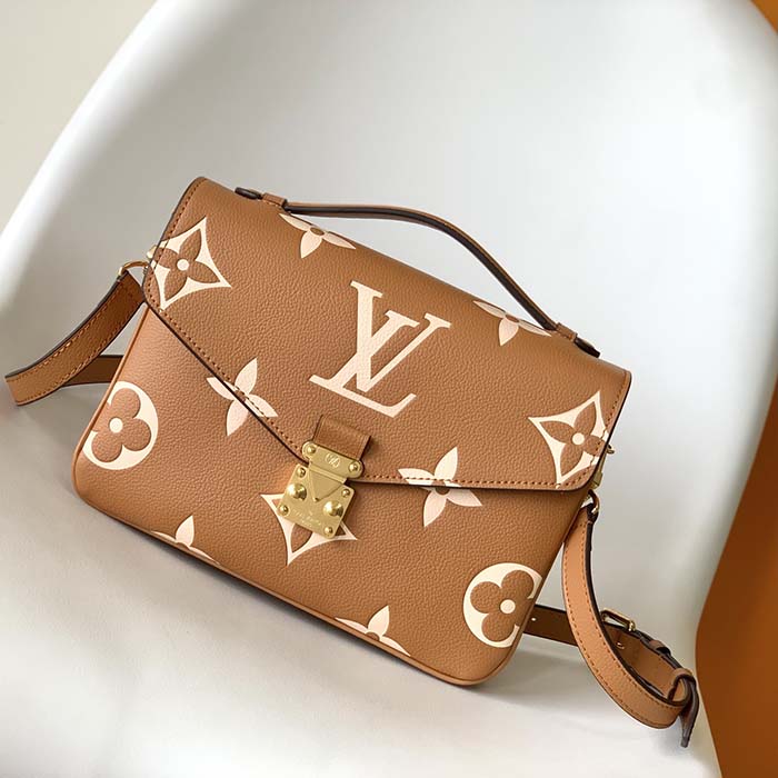 Louis Vuitton LV Women Pochette Metis Bag Beige Monogram Empreinte Embossed Grained Cowhide