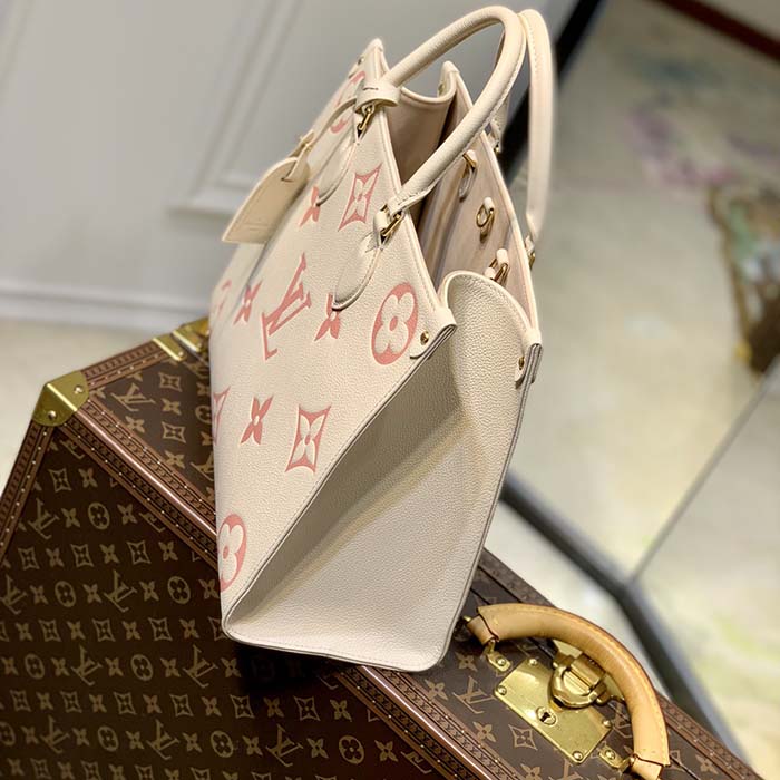 Louis Vuitton Women OnTheGo MM Tote Pink Embossed Supple Grained Cowhide Leather