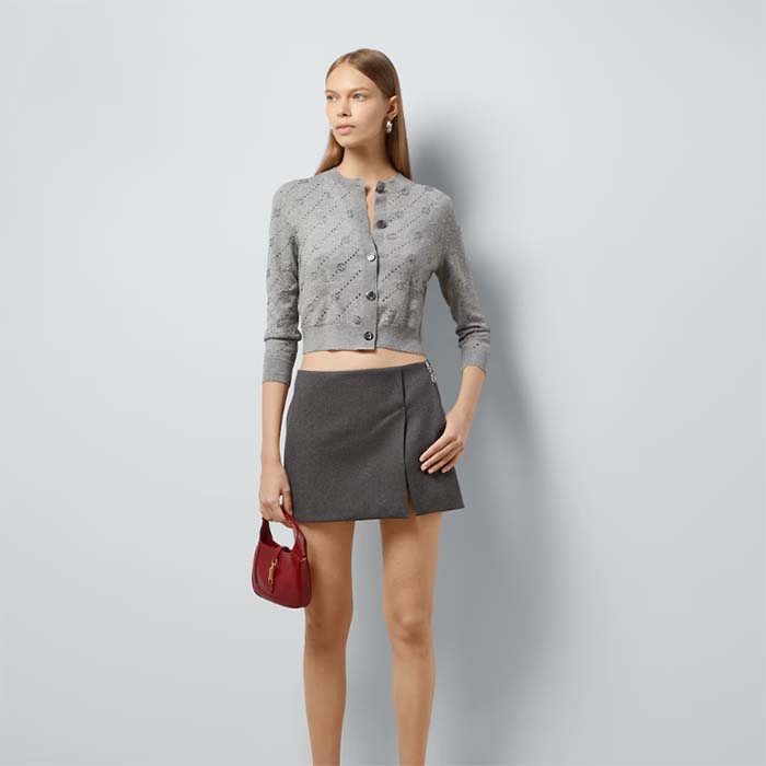 Gucci Women GG Cashmere Cardigan Interlocking G Crewneck Long Sleeves Two Front Pockets