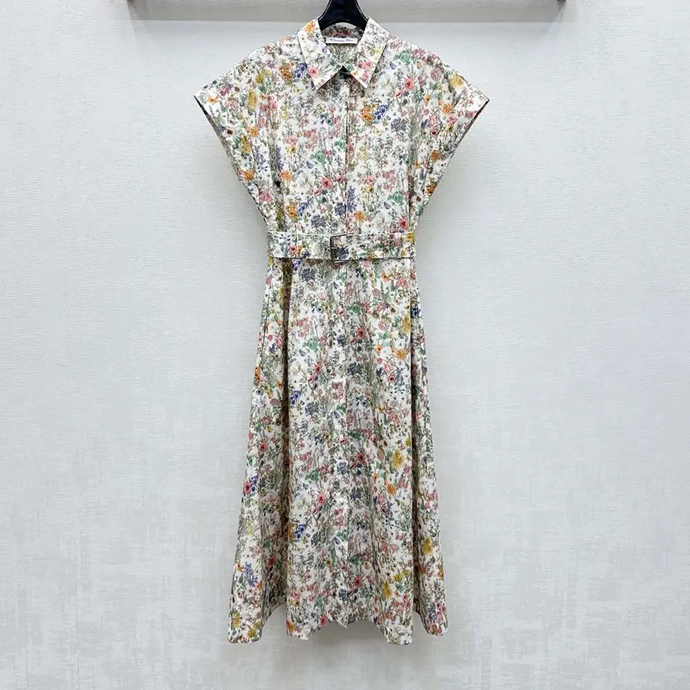 Dior Women Mid-Length Belted Shirtdress Cotton and Silk Poplin 557R71A3B50