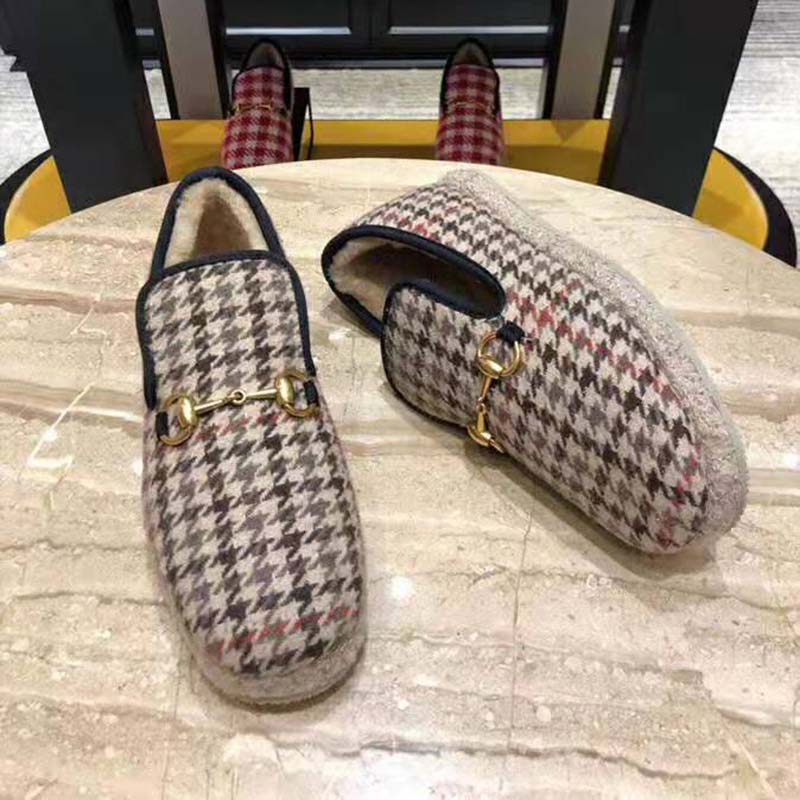 Gucci Unisex GG Check Wool Loafer in Brown Check Wool