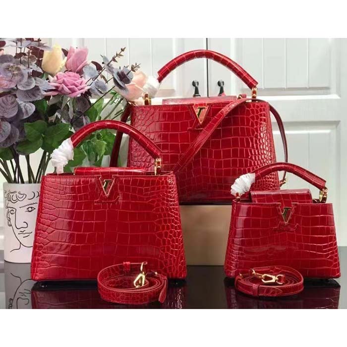 Louis Vuitton LV Women Capucines MM Handbag Red Crocodilien Brillant Savoir Faire