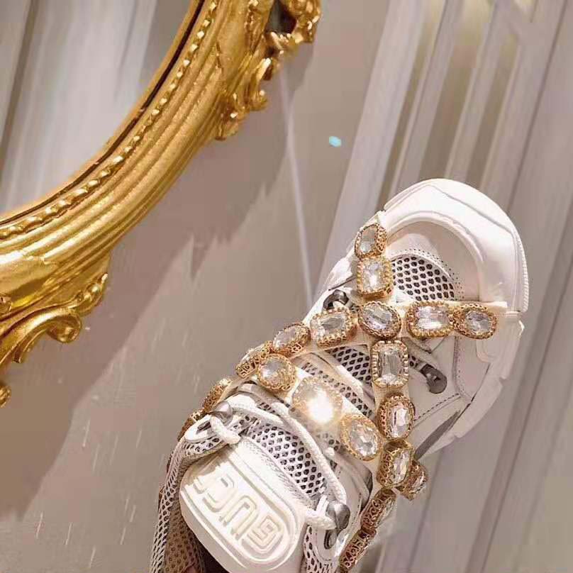 Gucci Women Flashtrek Sneaker with Removable Crystals 5.6cm Height-White