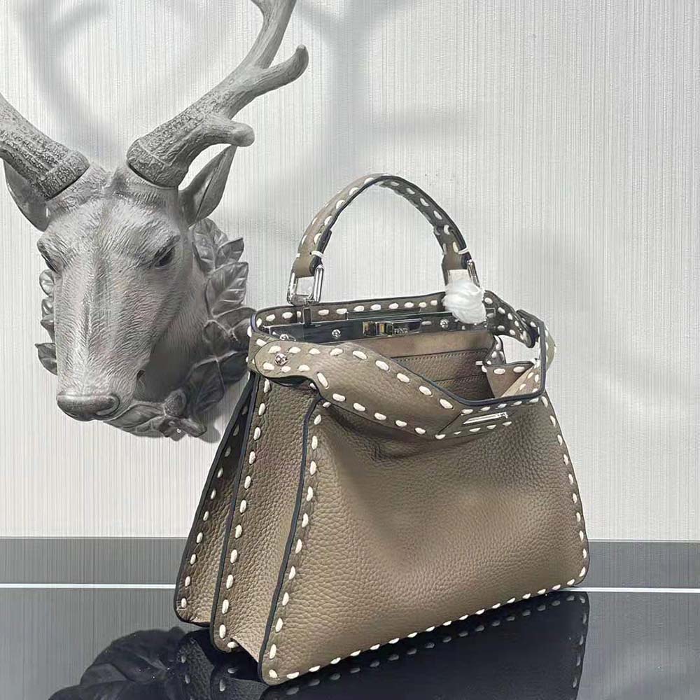 Fendi Women Peekaboo Iseeu Small Gray Full Grain Leather Bag