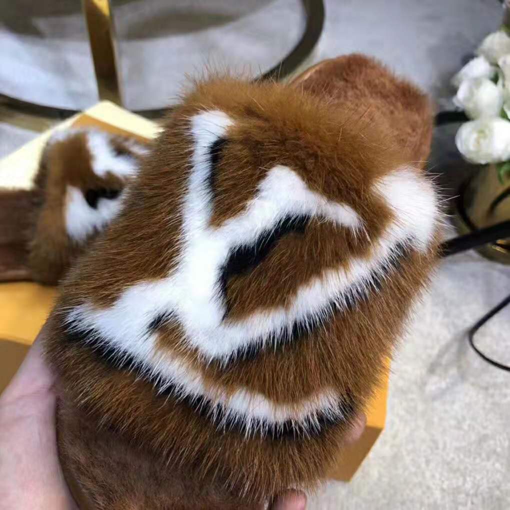 Louis Vuitton LV Women Homey Flat Mule in Mink Fur-Brown