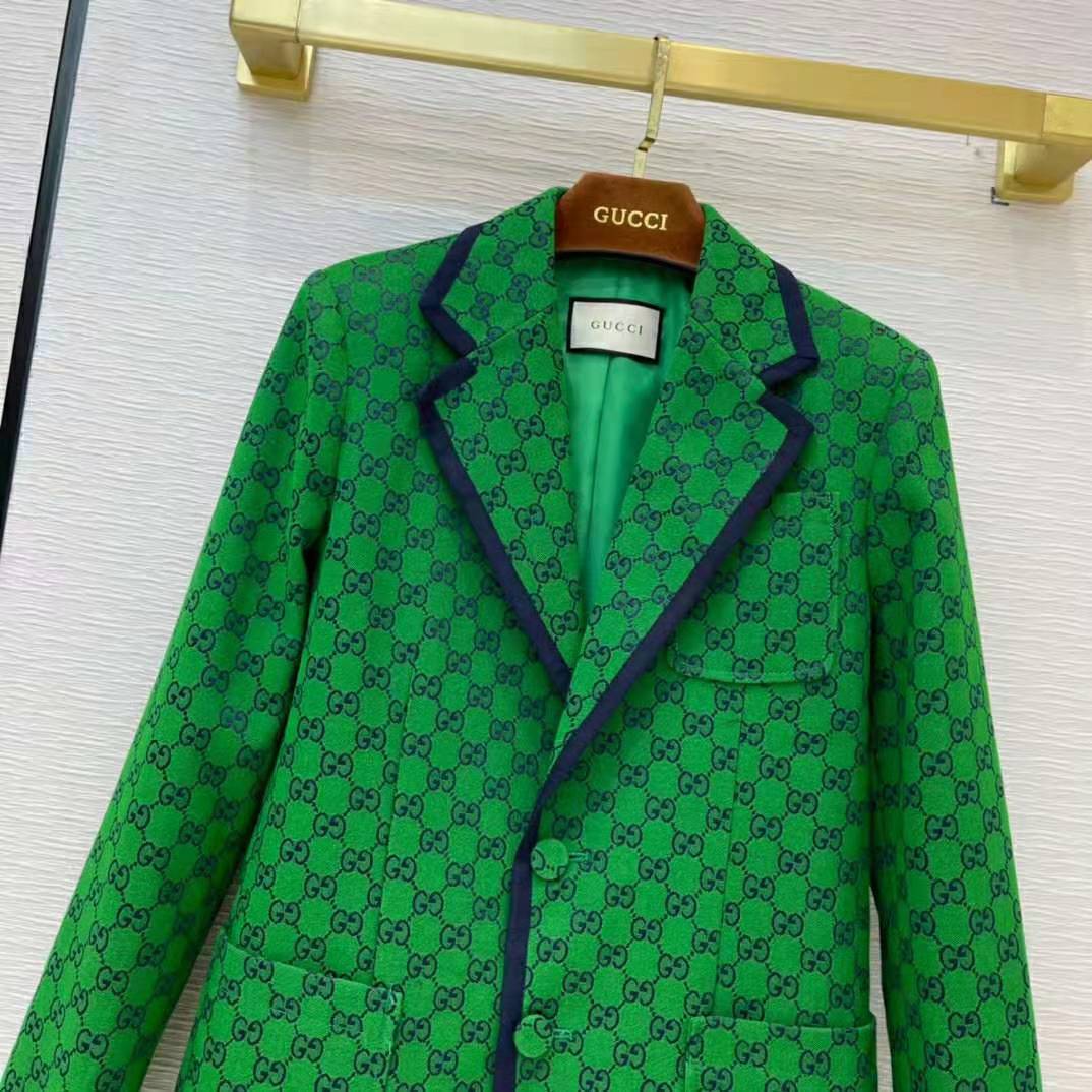 Gucci Men GG Canvas Jacket Green and Blue Organic GG Canvas Cotton