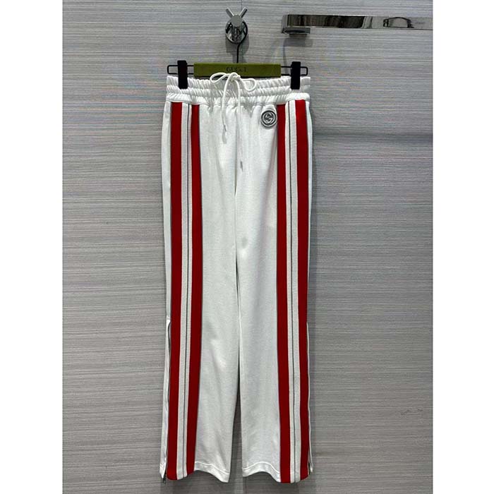 Gucci Men GG Technical Jersey Pant Web Interlocking G Embroidered Patch Elastic Waist Two Side Pockets