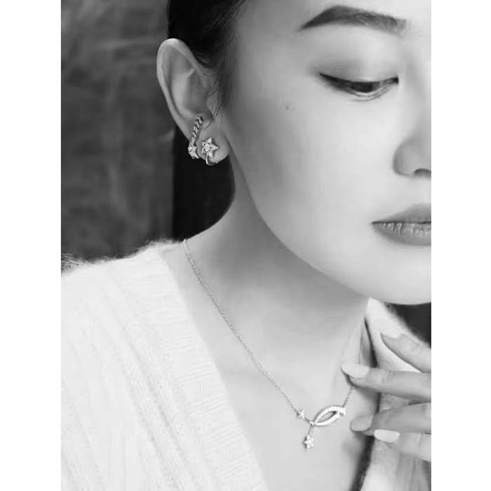 Chanel Women CC Etoile Filante Necklace 18K White Silver Diamonds