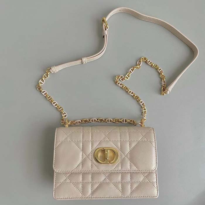 Dior Women CD Miss Caro Mini Bag Caramel Beige Macrocannage Lambskin