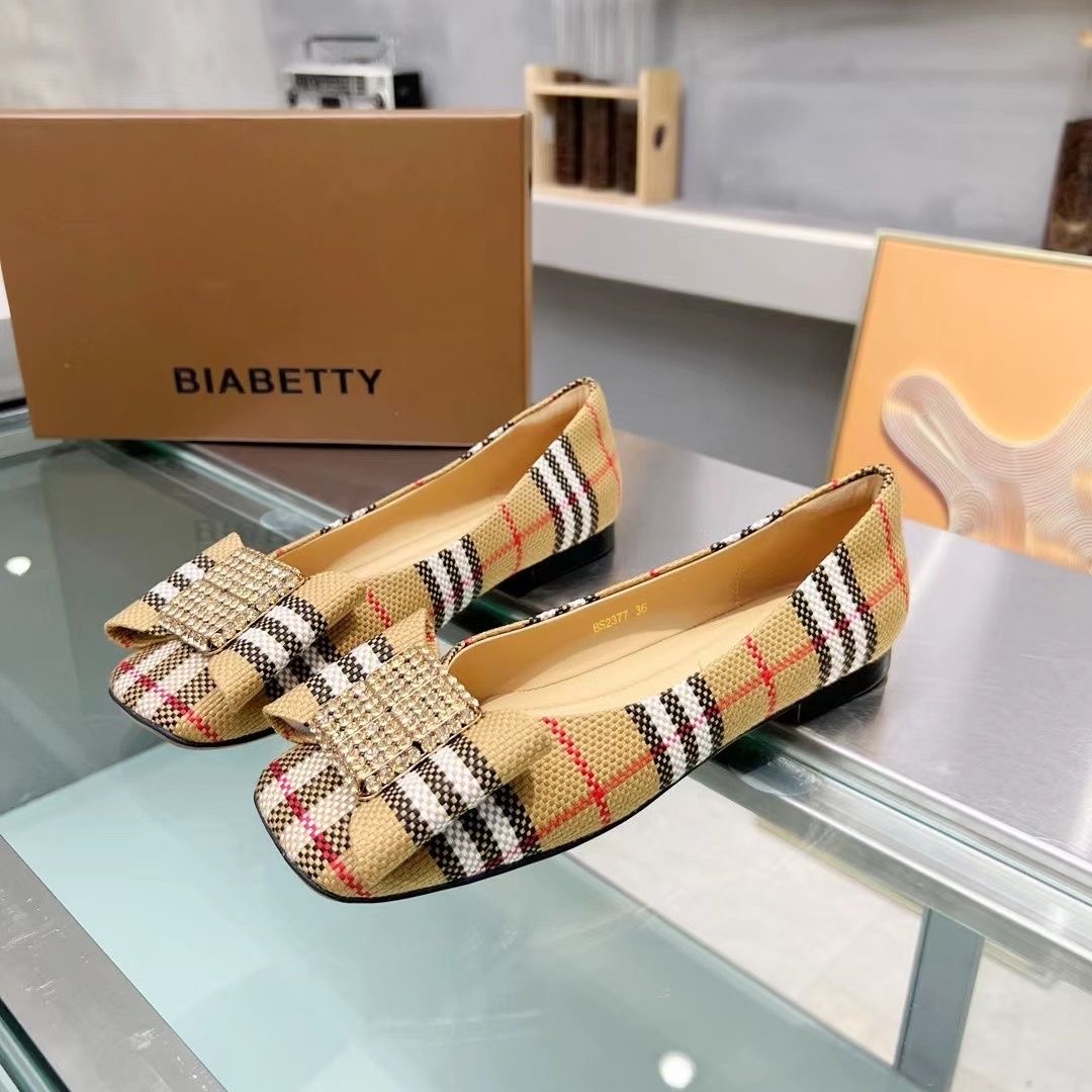 The latest plaid butterfly diamond buckle slip-on loafers PD042025051914