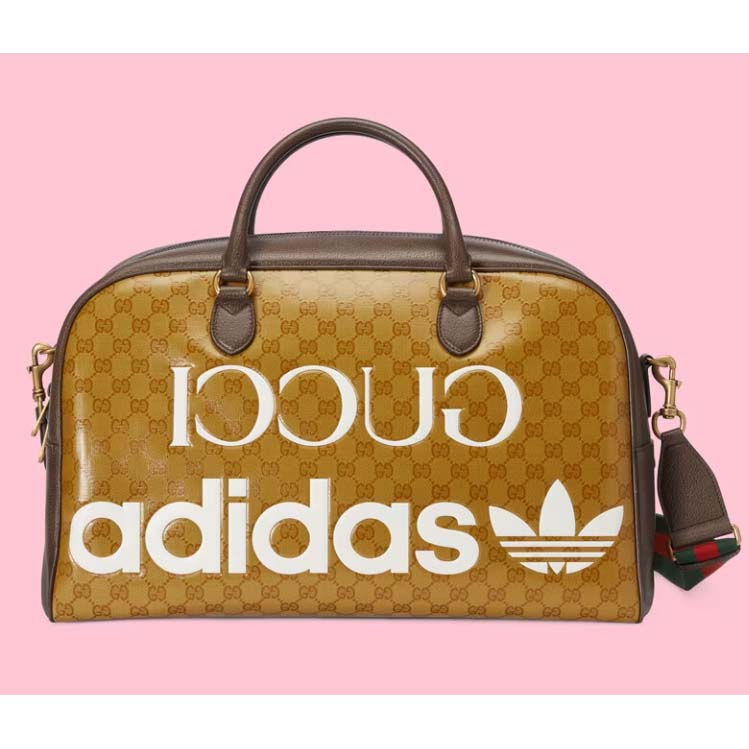 Gucci Unisex Adidas x Gucci Large Duffle Bag Beige Brown GG Crystal Canvas