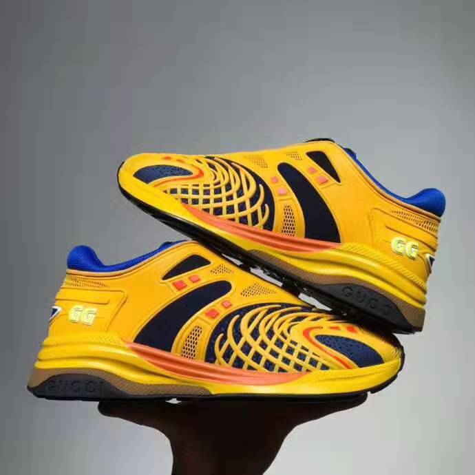 Gucci GG Unisex Ultrapace R Sneaker Knit Fabric Interlocking Double G 3 cm Heel-Yellow