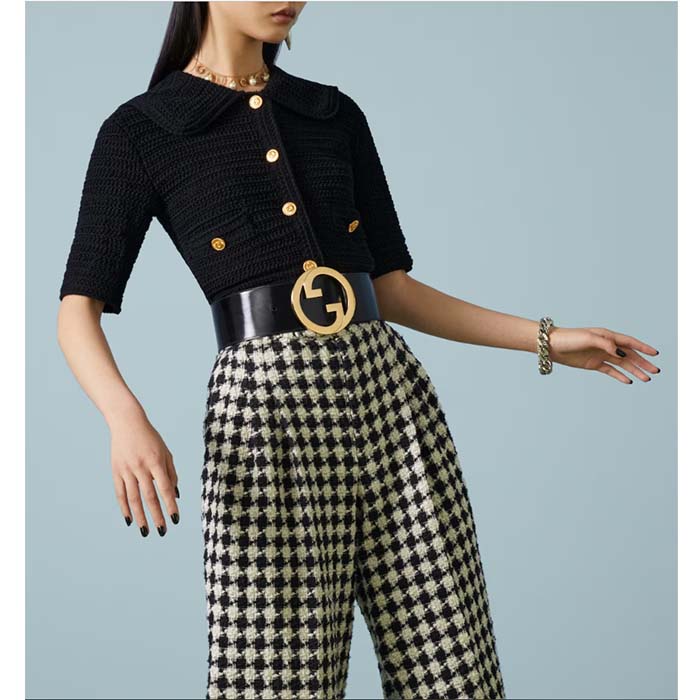 Gucci Unisex GG Blondie Wide Patent Belt Round Interlocking G 7 CM Width