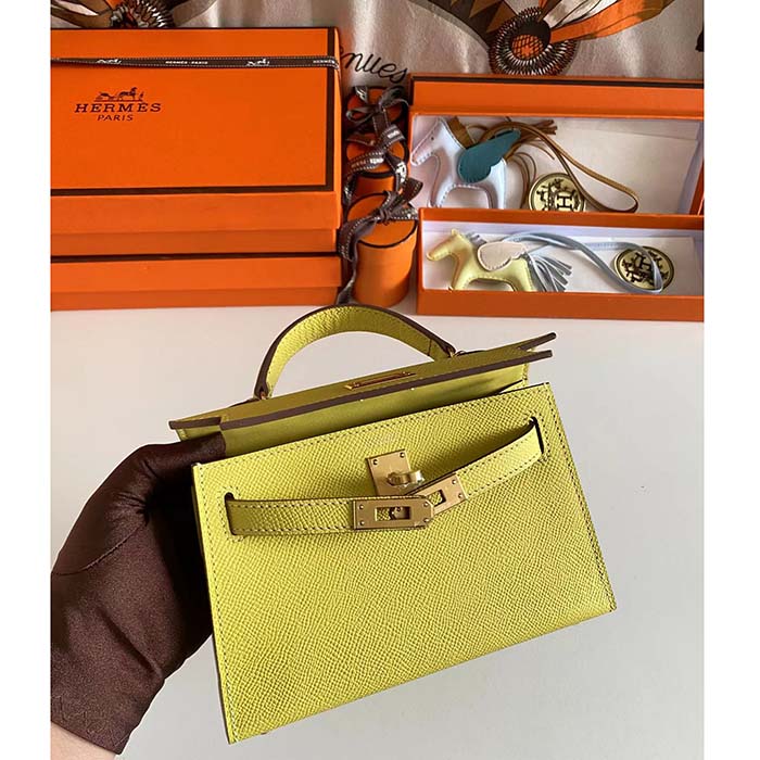 Hermes Women Mini Kelly 20 Bag Epsom Leather Gold Hardware-Yellow