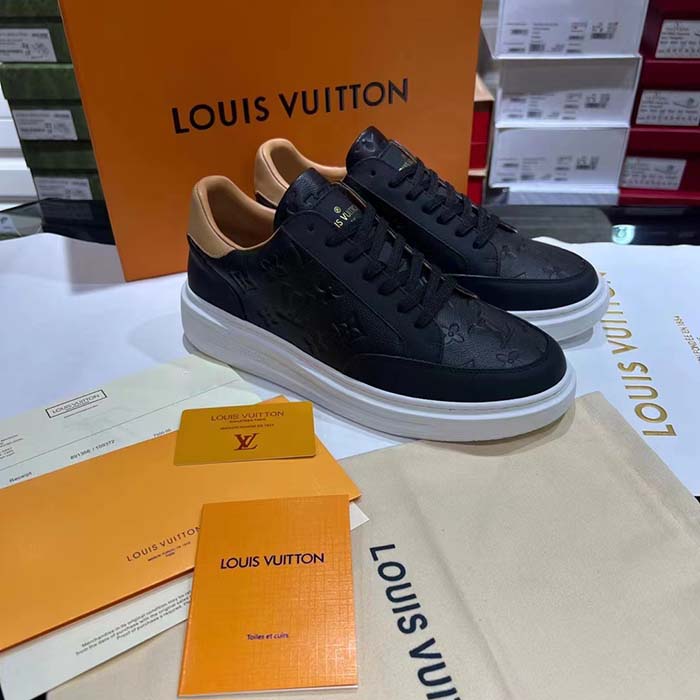 Louis Vuitton LV Unisex Beverly Hills Sneaker Black Monogram Embossed Grained Calf Leather