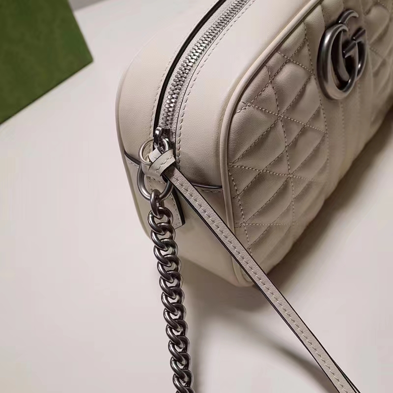 Gucci Women GG Marmont Small Shoulder Bag White Matelassé