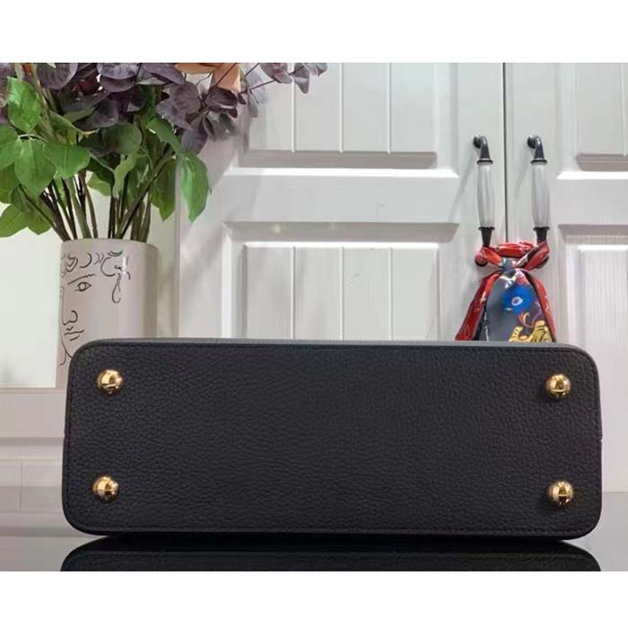 Louis Vuitton LV Women Capucines MM Handbag Black Fusain Cognac Taurillon Cowhide Leather