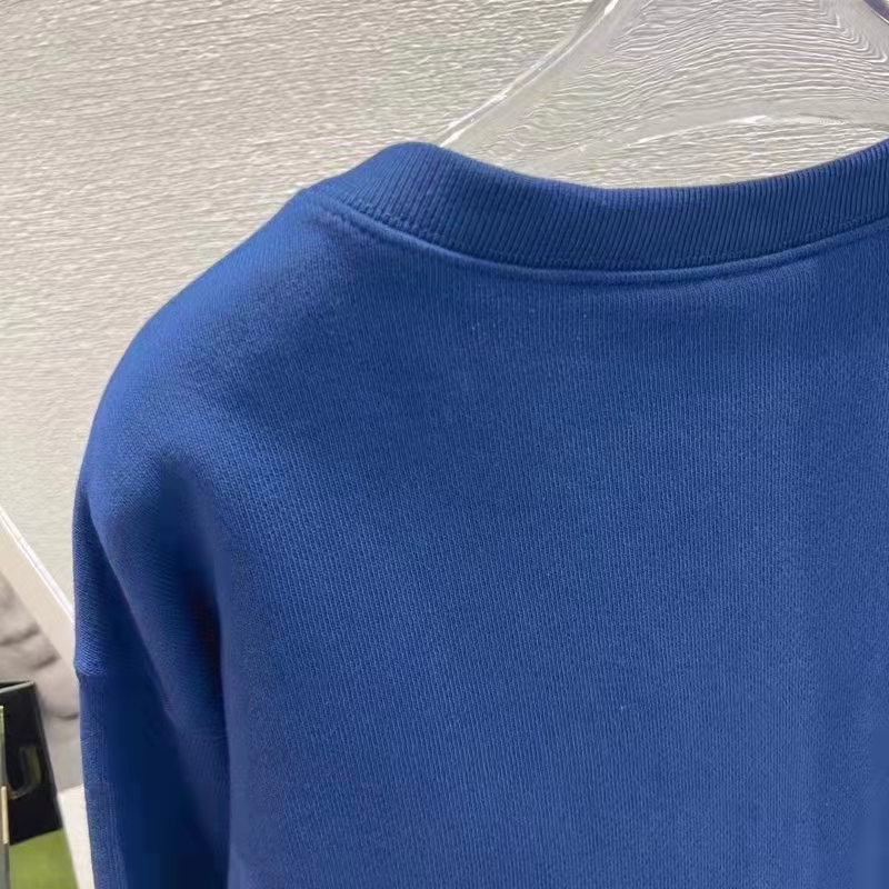 Gucci Women GG Tiger Cotton Sweatshirt Blue Felted Jersey Crewneck