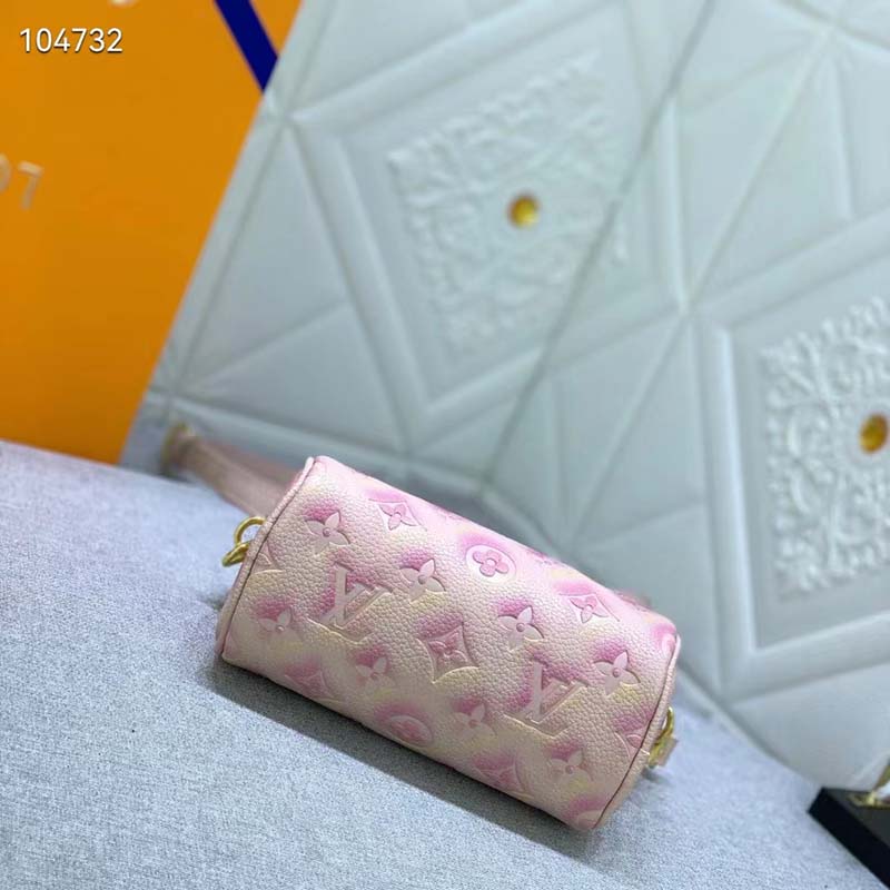 Louis Vuitton LV Women Nano Speedy Pink Monogram Empreinte Embossed Supple Grained Cowhide