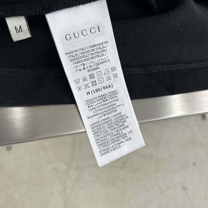 Gucci Men Cotton Piquet Polo Interlocking G Black Side Vents Short Sleeves