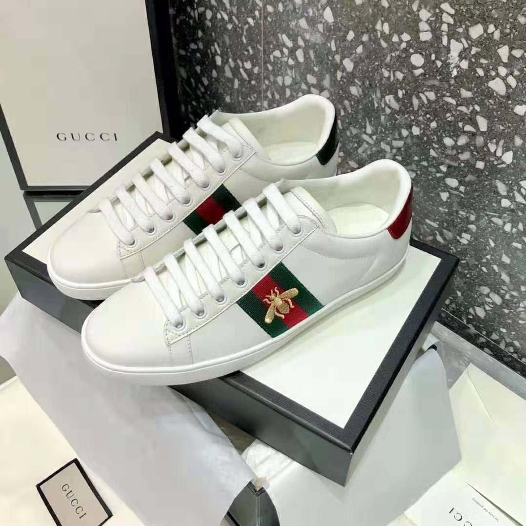 Gucci Men Ace Embroidered Sneaker Bee in White