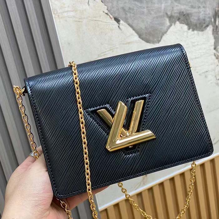 Louis Vuitton Women LV Twist Belt Chain Pouch Black Epi Grained Cowhide Leather