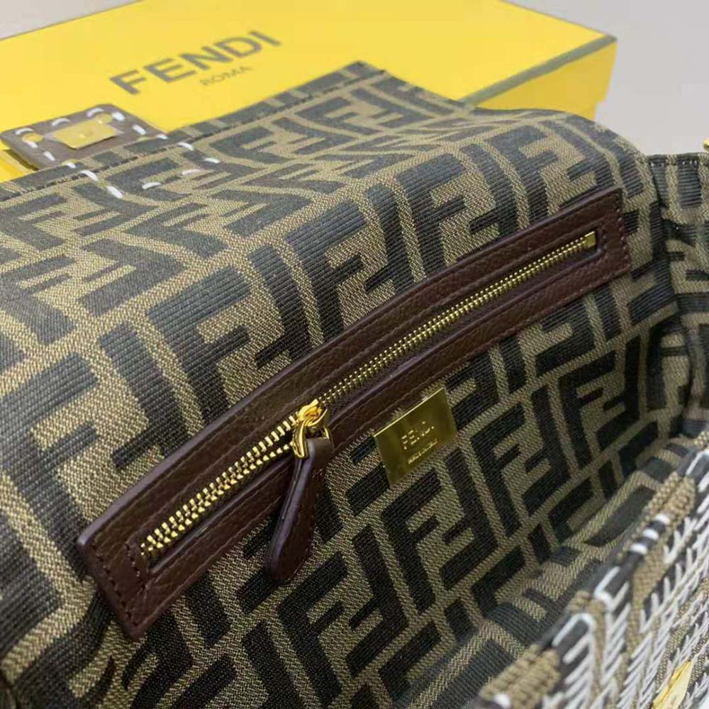 Fendi Women Baguette Embroidered FF Fabric Bag