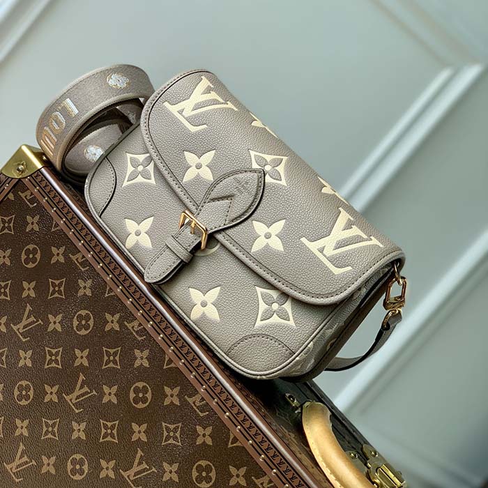 Louis Vuitton LV Women Diane Tourterelle Beige Cream Monogram Empreinte Embossed Cowhide Leather