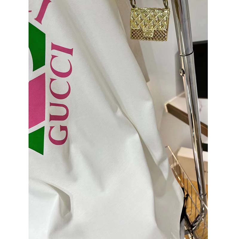 Gucci GG Men Vintage Logo Print T-Shirt Off White Cotton Jersey Crewneck Short Sleeves
