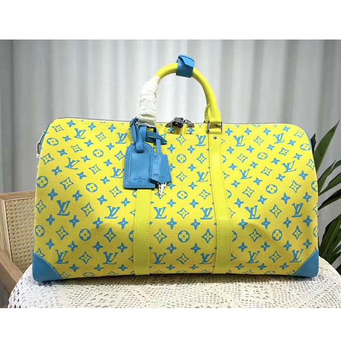 Louis Vuitton LV Unisex Keepall Bandoulière 50 Lime Green Monogram Playground Coated Canvas