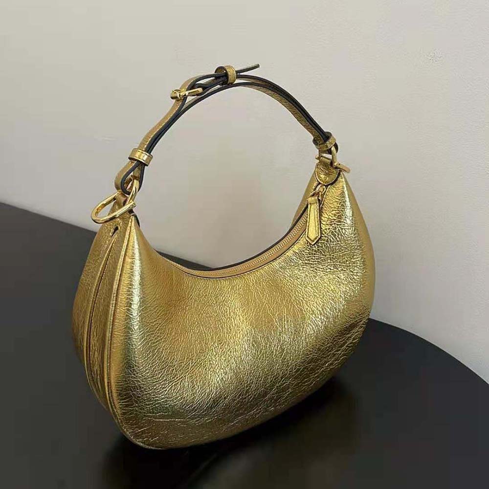 Fendi Women Fendigraphy Small Gold Laminated Leather Bag