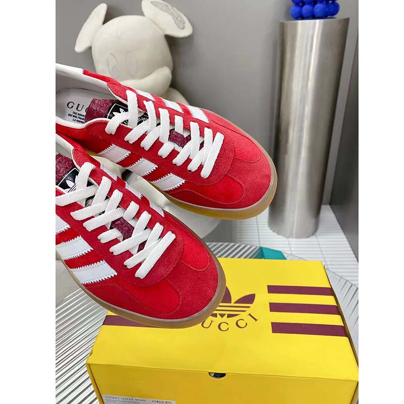 Gucci Unisex Adidas x Gucci Gazelle Sneaker Red Suede Trefoil Embossed