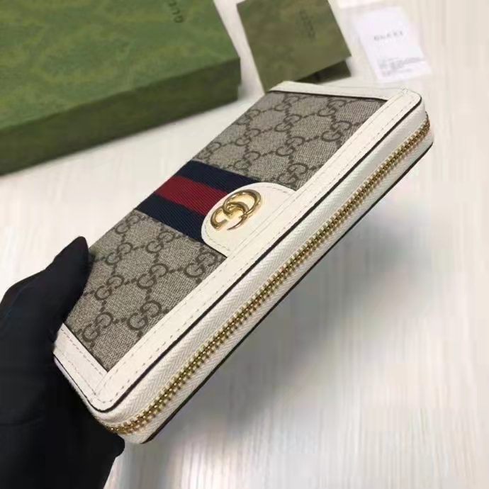 Gucci Unisex Ophidia Card Case Wallet Web Beige Ebony GG Supreme Canvas