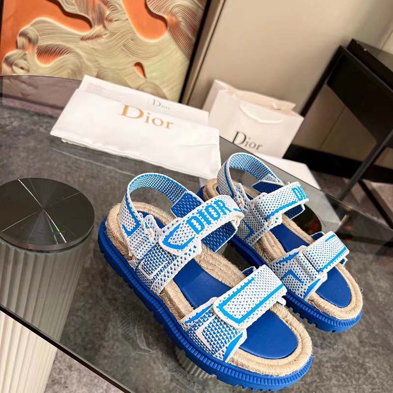 Dior Unisex CD Shoes DiorAct Sandal White Bright Blue Technical Mesh Rubber