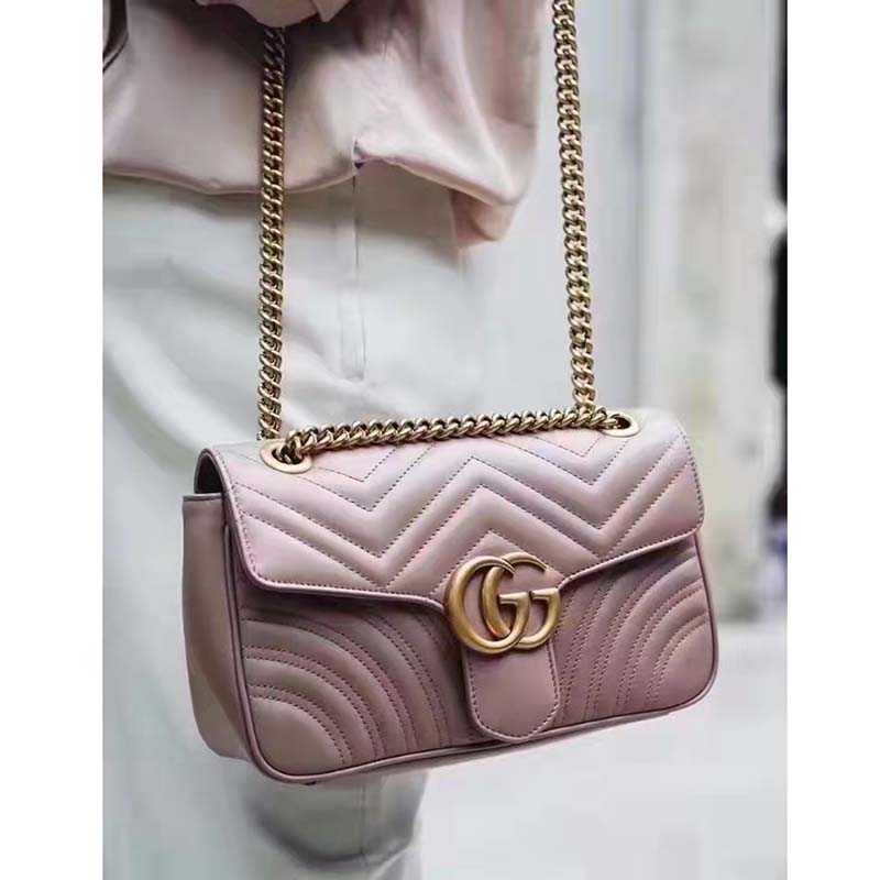 Gucci GG Women GG Marmont Small Matelassé Shoulder Bag Pink Double G