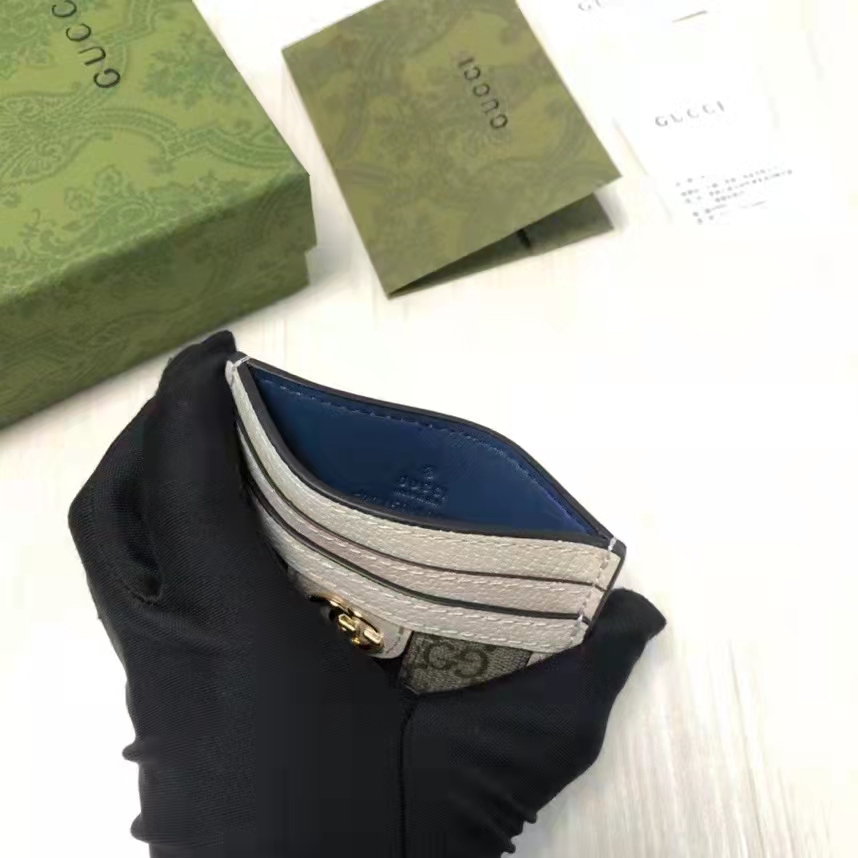 Gucci Unisex Ophidia Card Case Beige Ebony GG Supreme Canvas Double G