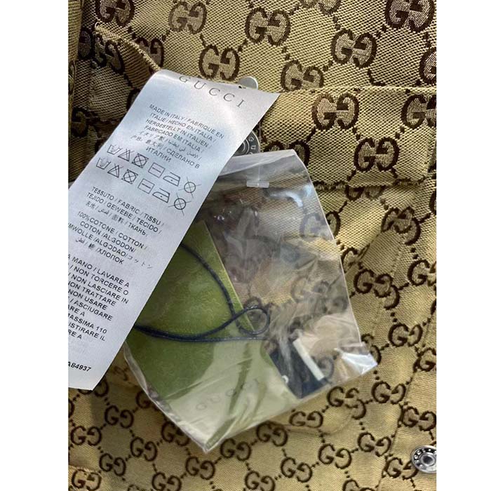 Gucci Women GG Reversible Denim Jacket Camel Ebony GG Canvas Reversible Collarless Dropped Shoulder