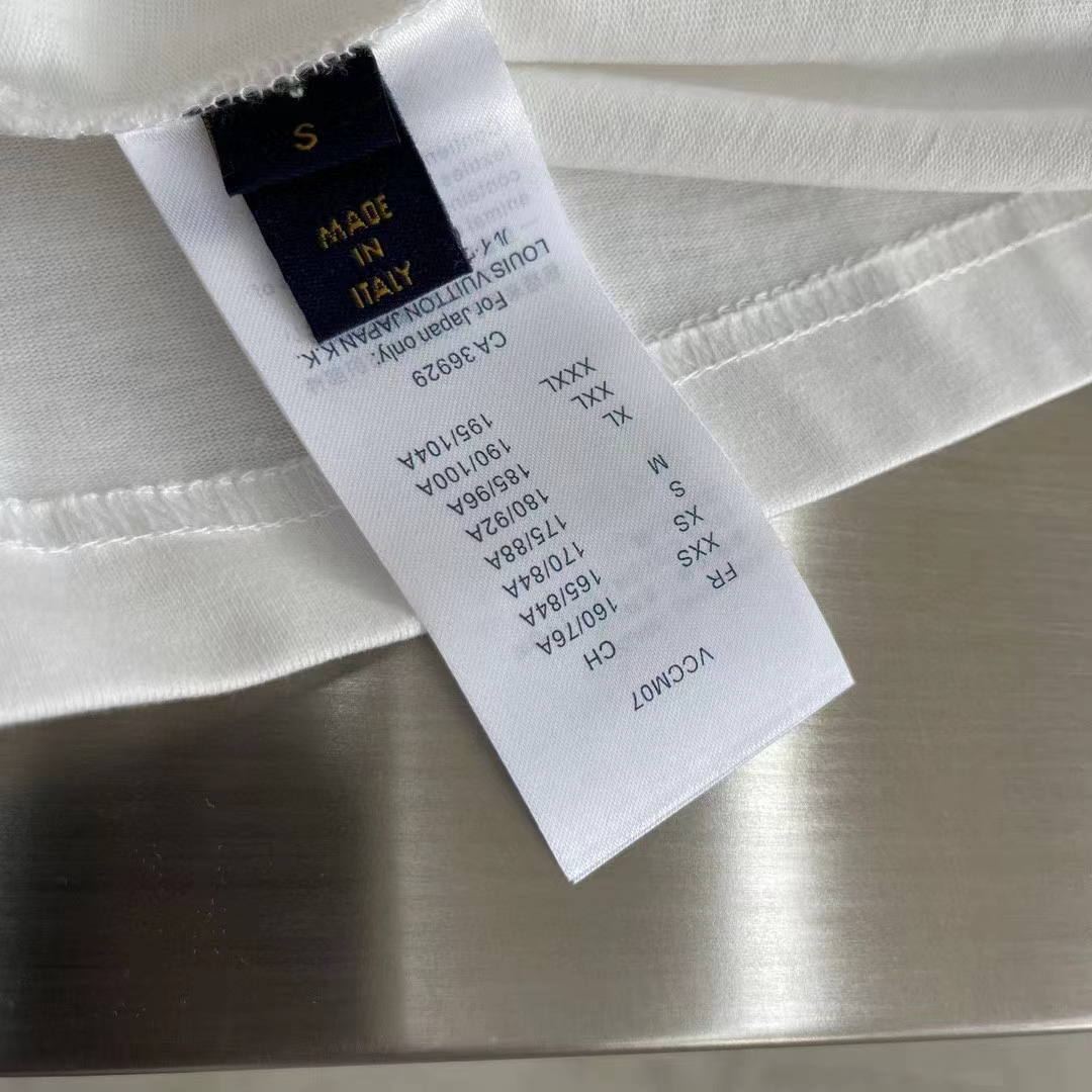 Louis Vuitton Women Printed Cotton T-Shirt Show Fit Ribbed Collar Milky White