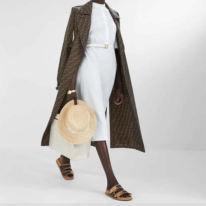 Fendi Women FF Fendi Feel Brown FF Fabric Slides 0.5 Cm Heel