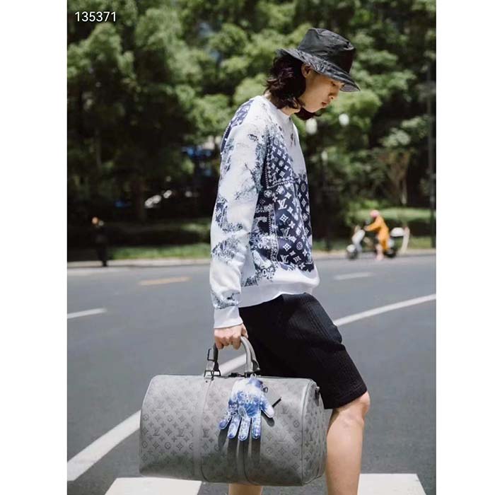 Louis Vuitton LV Unisex Keepall Bandoulière 50 Bag Anthracite Gray Monogram Shadow Calf Leather