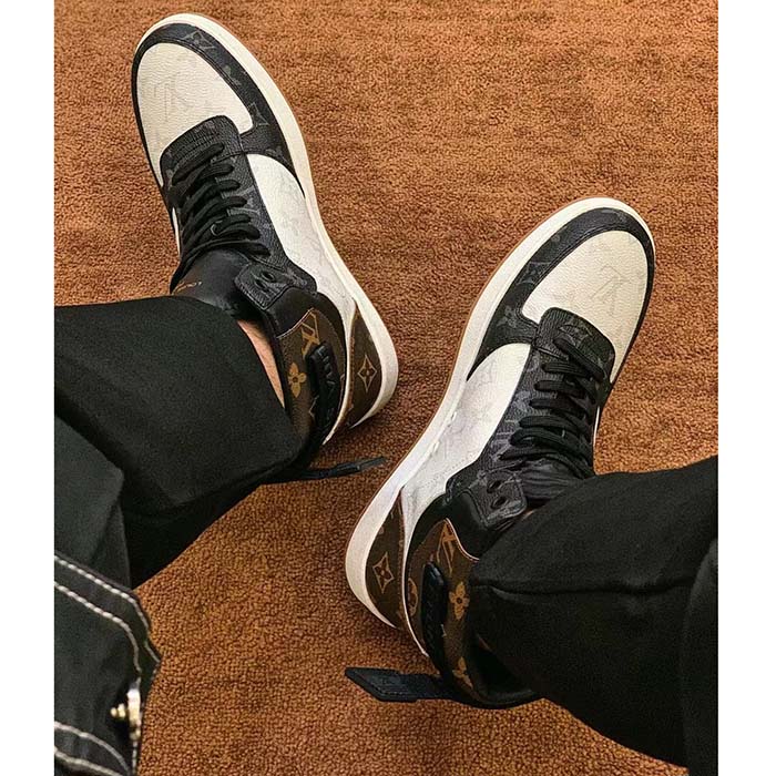 Louis Vuitton LV Unisex Rivoli Sneaker Boot Black Brown Calf Leather Monogram Canvas