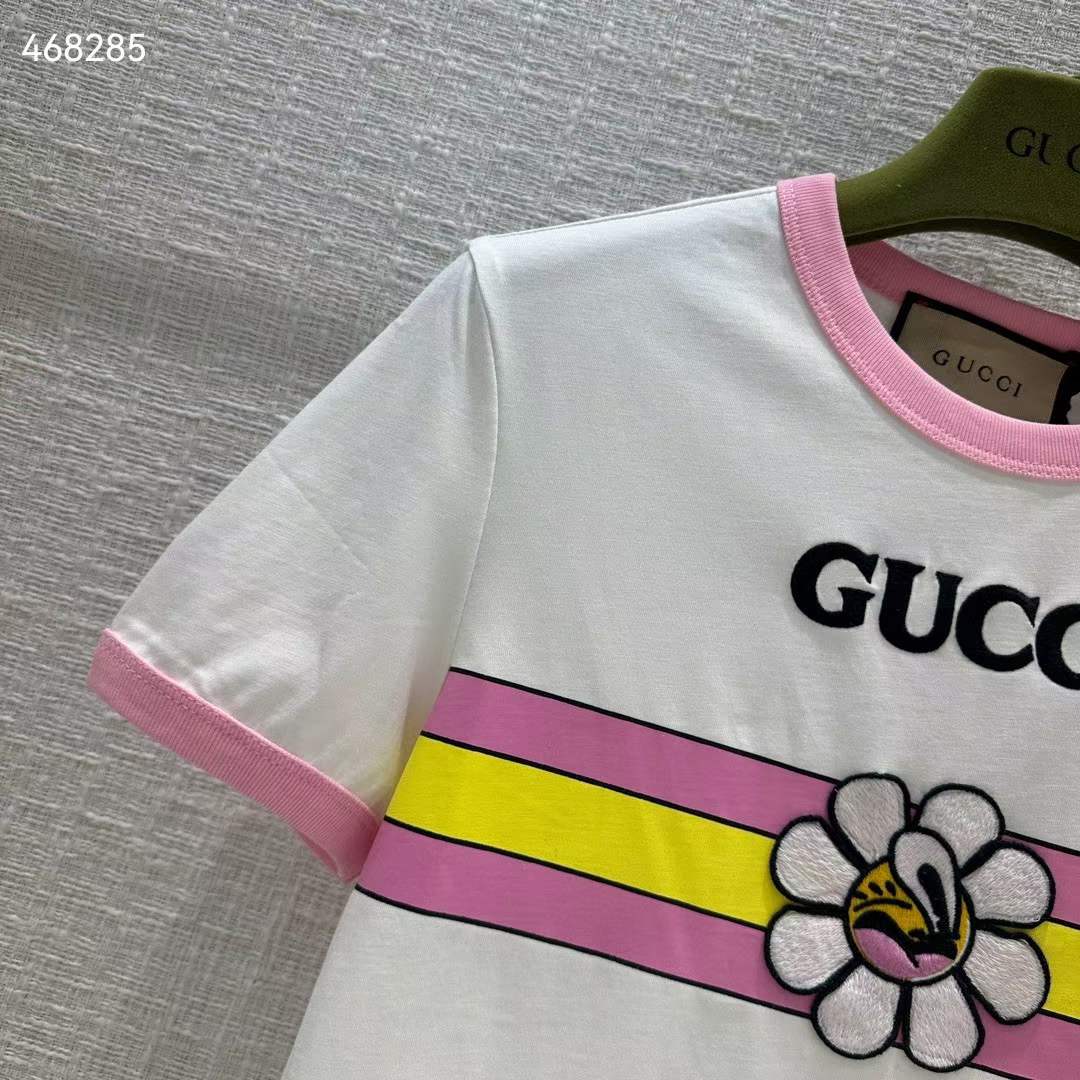 Gucci Men GG Cotton Jersey Printed T-Shirt Pink Crewneck Short Sleeves