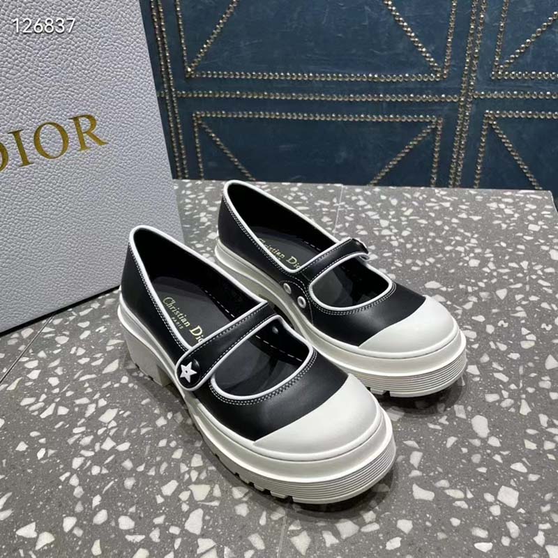 Dior Women CD Shoes D-Doll 2.0 Pump Black White Supple Calfskin 3.5 cm Heel