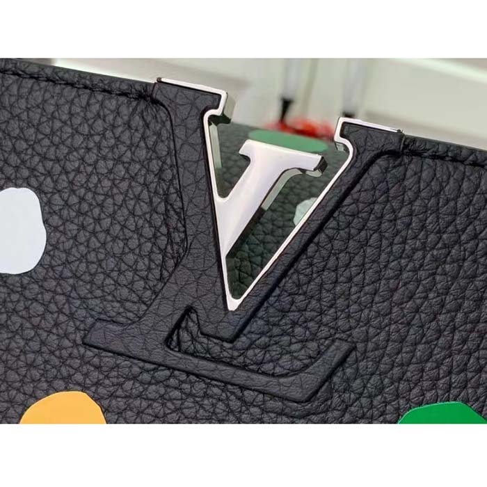 Louis Vuitton Women LV x YK Capucines MM Black Taurillon Bull Calf Leather 3D Painted Dots Print
